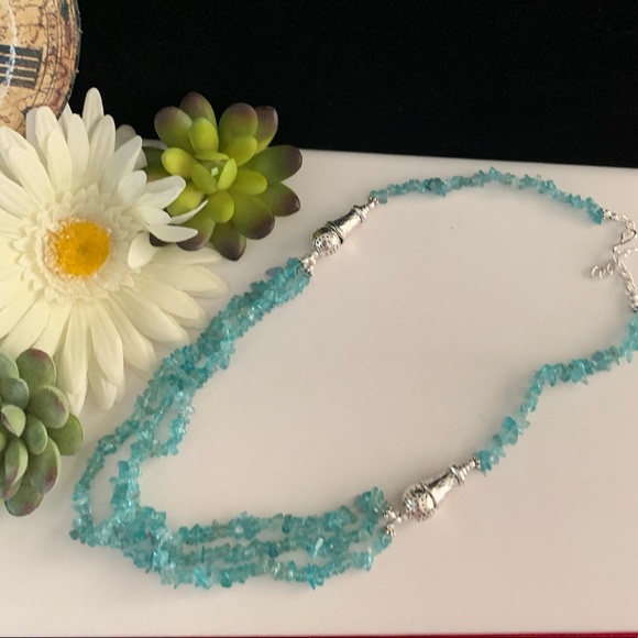 Blue Topaz Gemstone Silver Chain and Beads Necklace - Picture 3 of 7